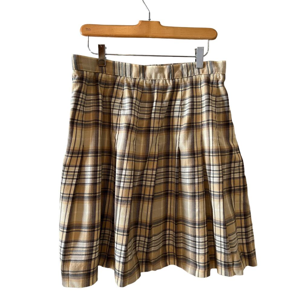 Vintage 80s JH Collectibles Pleated Kilt Pin Skirt Cream Plaid Print - Picture 3 of 5